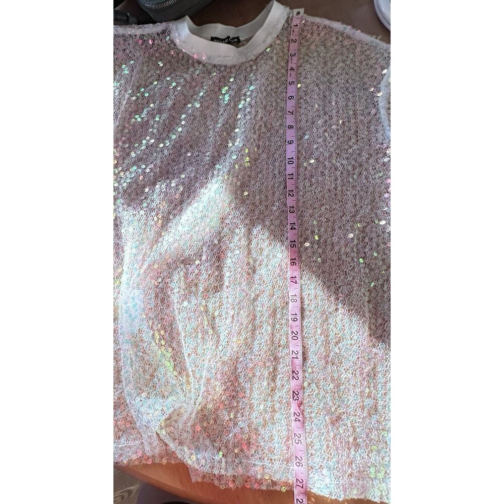 REHAB LAB Womens Short Sleeve White Sequin Pullover‎ Blouse Top SZ S Oversized - Picture 5 of 7